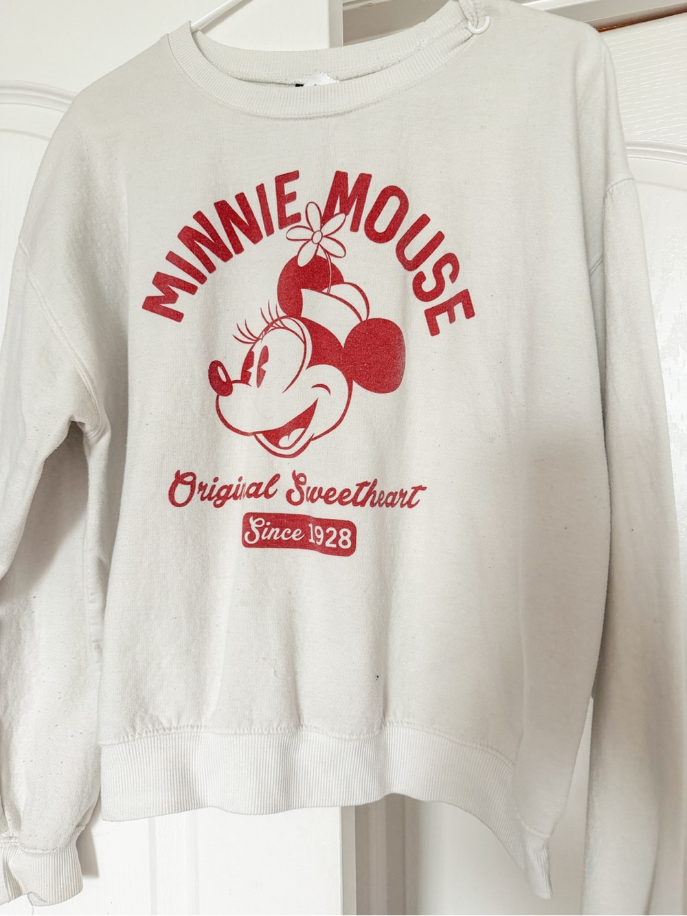 Disney White Sweatshirt with Red Minnie Mouse Graphic
